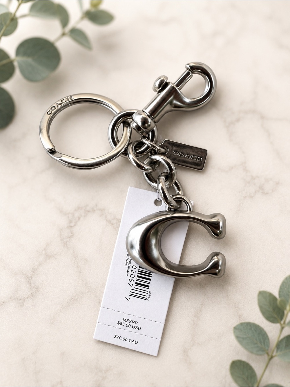 COACH Silver-Tone Large 'C' Keyring & Bag Charm